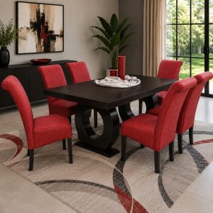 Prince 1.8m table & 6 Red Ryan chairs