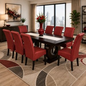 Prince 2.2m table & 8 Ryan Chairs Red