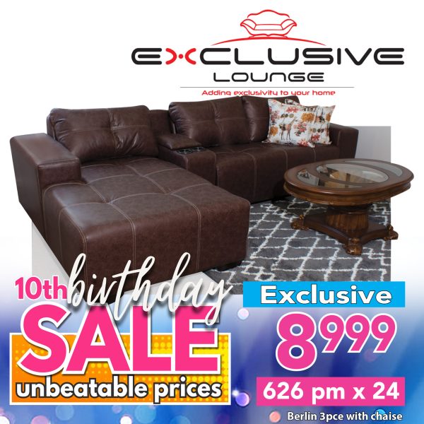 Berlin 3pce with chaise  - Brown - LHF