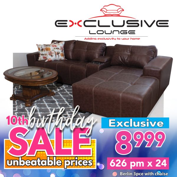 Berlin 3pce with chaise  - Brown - RHF