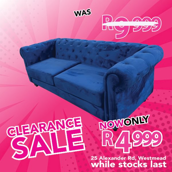 Charlie Town 3div Blue Velvet Furniture Vibe