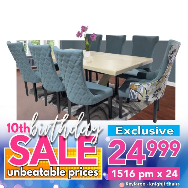 Keylargo 2.1m table & Knight chairs - Pixel Hydro