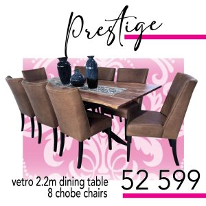 Vetro dining room table - 8 chobe chairs