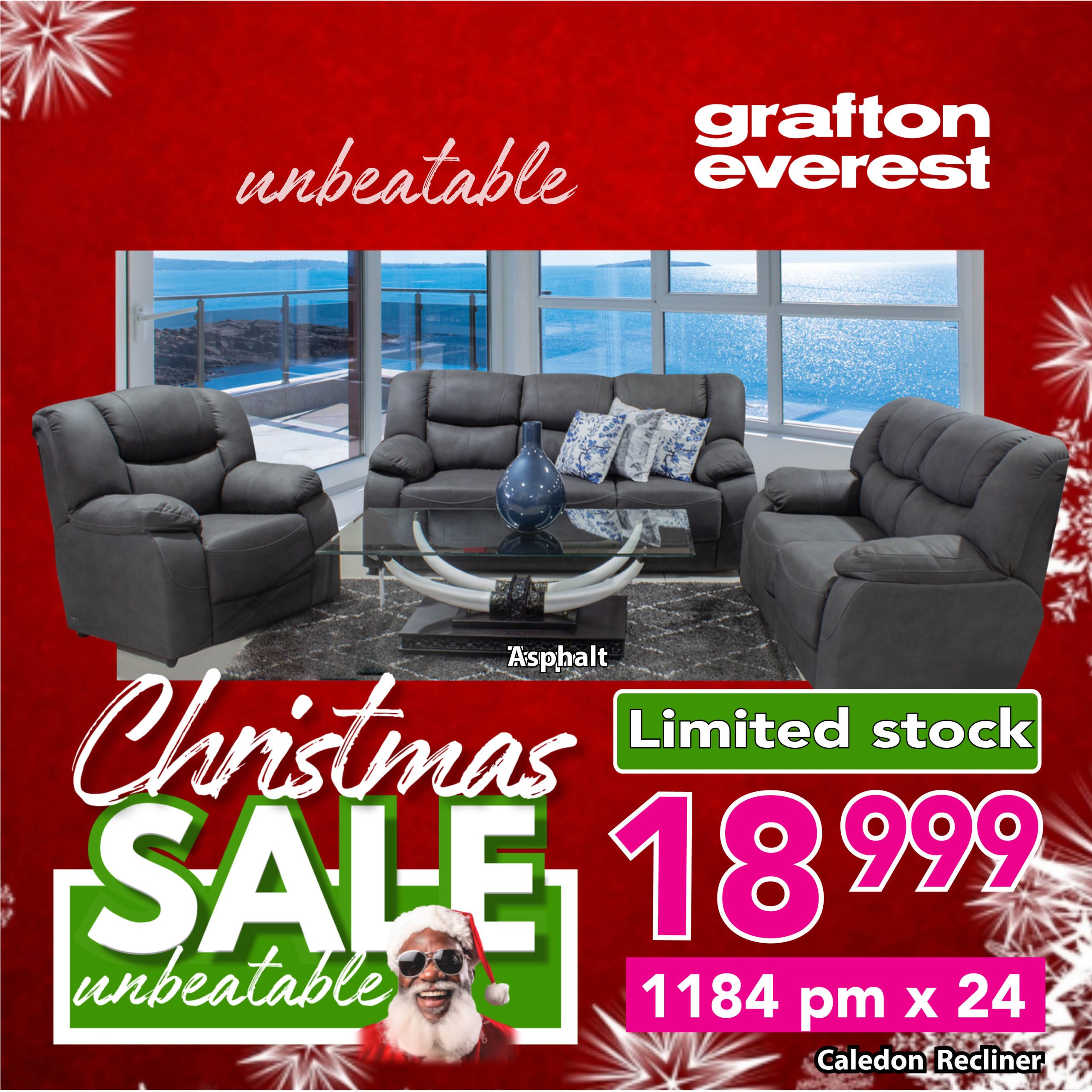 Grafton Everest Caledon 3:2:Recliner- Addo Asphalt